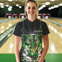 Load image into Gallery viewer, Custom Green St Patricks Dragon Bowling Womens Quarter-Zip Shirts, Lucky Dragon Bowling IPHW8609