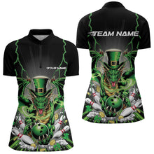 Load image into Gallery viewer, Custom Green St Patricks Dragon Bowling Womens Quarter-Zip Shirts, Lucky Dragon Bowling IPHW8609