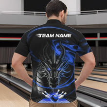 Load image into Gallery viewer, Custom Black And Blue Flame Dragon Bowling Team Men Quarter-Zip Shirts, Bowling League Shirt IPHW8913