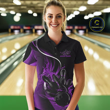 Load image into Gallery viewer, Custom Purple Flame Bowling Women Jerseys, Bowling Team League Shirt Bowlers Jerseys IPHW11297