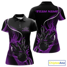 Load image into Gallery viewer, Custom Purple Flame Bowling Women Jerseys, Bowling Team League Shirt Bowlers Jerseys IPHW11297