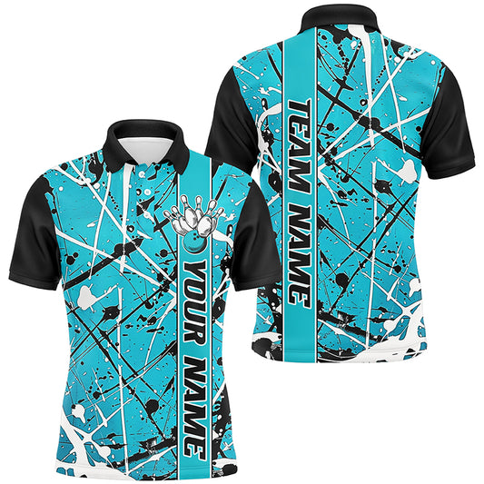 Blue Camo Custom Bowling Team Shirts For Men And Women, Bowling Tournament Jerseys For Bowlers IPHW6614