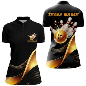 Black And Gold Bowling Ball And Pins Custom Bowling Shirts Bowling Team Tournament Jerseys IPHW6615