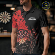 Load image into Gallery viewer, Custom Red Fire Flame Skull With Wings Dart Team Men Polo Shirt, Halloween Outfit IPHW10046
