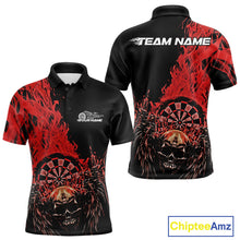 Load image into Gallery viewer, Custom Red Fire Flame Skull With Wings Dart Team Men Polo Shirt, Halloween Outfit IPHW10046