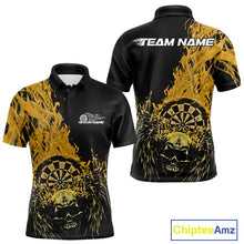 Load image into Gallery viewer, Custom Yellow Fire Flame Skull With Wings Dart Team Men Polo Shirt, Halloween Outfit IPHW10047