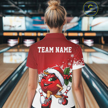 Load image into Gallery viewer, Custom Cute Funny Ladies Christmas Bowling Polo Shirts, Women Team Xmas Bowling Outfit IPHW10136