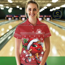 Load image into Gallery viewer, Custom Cute Funny Ladies Christmas Bowling Polo Shirts, Women Team Xmas Bowling Outfit IPHW10139