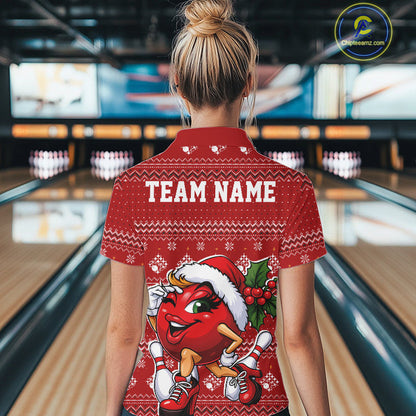 Custom Cute Funny Ladies Christmas Bowling Quarter-Zip Shirts, Women Team Xmas Outfit IPHW10139