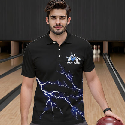 Blue Thunder Lightning Bowling Wings Custom Bowling Team Polo Shirts For Men IPHW8393