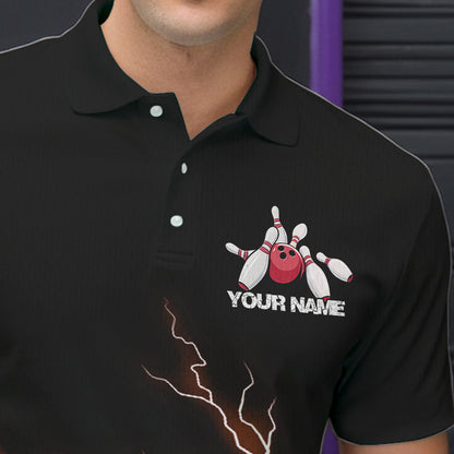 Red Thunder Lightning Bowling Wings Custom Bowling Team Polo Shirts For Men IPHW8394