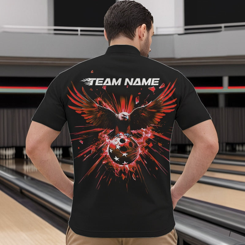 Black And Red Eagle Break Glass Custom Bowling Quarter-Zip Shirts For Men, Bowling Team Shirt IPHW8399