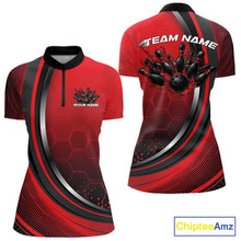 Load image into Gallery viewer, Custom Red Flame Bowling Jerseys, Bowling Team Women Quarter-Zip Shirt Bowlers Outfit IPHW11314