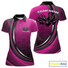 Load image into Gallery viewer, Custom Pink Flame Bowling Jerseys, Bowling Team Women Polo Shirt Bowlers Outfit IPHW11315