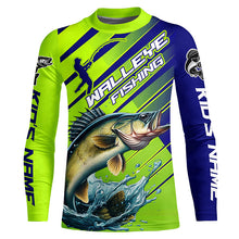 Load image into Gallery viewer, Personalized Walleye Fishing Tournament Long Sleeve Shirts, Blue And Green Fishing Jerseys IPHW6622