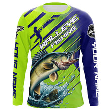 Load image into Gallery viewer, Personalized Walleye Fishing Tournament Long Sleeve Shirts, Blue And Green Fishing Jerseys IPHW6622