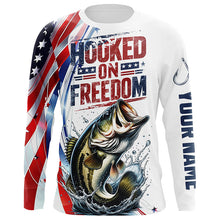 Load image into Gallery viewer, American Flag Bass Fishing Custom Long Sleeve Fishing Shirts, Patriotic Bass Fishing Jerseys IPHW6806
