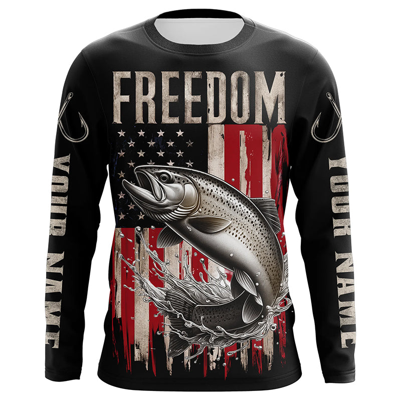 Personalized Patriotic Trout Long Sleeve Uv Protection Fishing Shirts, American Flag Fishing Shirts IPHW6809