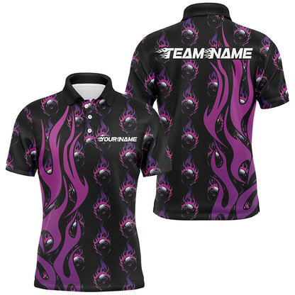Custom Purple Flame Bowling Shirts For Men, Bowling League Shirts With Team Name IPHW6969