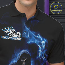 Load image into Gallery viewer, Custom Blue Flame Grim Reaper Bowling Men Polo Shirts, Skull Halloween Bowler Outfit IPHW9734