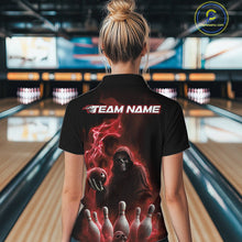 Load image into Gallery viewer, Custom Red Flame Grim Reaper Bowling Women Quarter-Zip Shirts, Skull Halloween Outfit IPHW9735