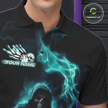 Load image into Gallery viewer, Custom Turquoise Blue Flame Grim Reaper Bowling Men Polo Shirts, Halloween Bowler Outfit IPHW9736