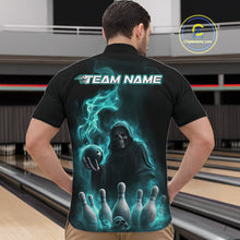 Load image into Gallery viewer, Custom Turquoise Blue Flame Grim Reaper Bowling Men Quarter-Zip Shirts, Halloween Bowler Outfit IPHW9736