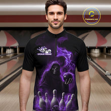 Load image into Gallery viewer, Custom Purple Flame Grim Reaper Bowling Men Quarter-Zip Shirts, Halloween Bowler Outfit IPHW9737