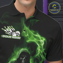 Load image into Gallery viewer, Custom Green Flame Grim Reaper Bowling Men Polo Shirts, Halloween Bowler Outfit IPHW9738