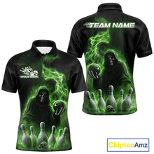 Load image into Gallery viewer, Custom Green Flame Grim Reaper Bowling Men Polo Shirts, Halloween Bowler Outfit IPHW9738