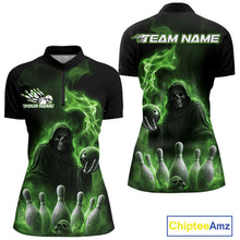 Load image into Gallery viewer, Custom Green Flame Grim Reaper Bowling Women Quarter-Zip Shirts, Halloween Bowler Outfit IPHW9738