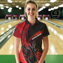 Load image into Gallery viewer, Custom Black And Red Flame Bowling Jerseys, Bowling Team Polo Shirts For Women IPHW9884
