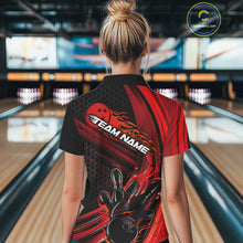Load image into Gallery viewer, Custom Black And Red Flame Bowling Jerseys, Bowling Team Polo Shirts For Women IPHW9884