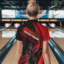 Load image into Gallery viewer, Custom Black And Red Flame Bowling Jerseys, Bowling Team Quarter-Zip Shirts For Women IPHW9884