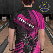 Load image into Gallery viewer, Custom Black And Pink Flame Bowling Jerseys, Bowling Team Polo Shirts For Men IPHW9886