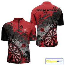 Load image into Gallery viewer, Custom Black And Red Splatter Dart Men Quarter-Zip Shirt, Grunge Style Dart Team Jerseys IPHW10053