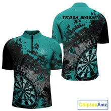 Load image into Gallery viewer, Custom Black And Blue-Green Splatter Dart Men Quarter-Zip Shirt, Grunge Style Dart Team Jerseys IPHW10055