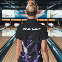 Load image into Gallery viewer, Custom Black And Purple Flame Dragon Womens Bowling Polo Shirts, Bowling Tournament Shirt IPHW8416