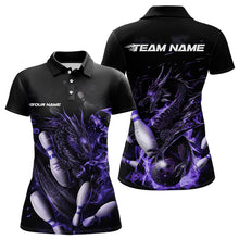 Load image into Gallery viewer, Custom Black And Purple Flame Dragon Womens Bowling Polo Shirts, Bowling Tournament Shirt IPHW8416