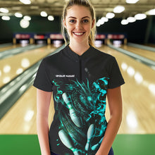 Load image into Gallery viewer, Custom Black And Blue Flame Dragon Bowling Womens Quarter-Zip Shirts, Bowling Team Shirt IPHW8417