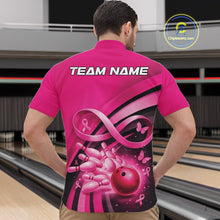 Load image into Gallery viewer, Custom Hope Pink Ribbon Butterfly Bowling Shirt For Men, Breast Cancer Bowling Shirt IPHW11328