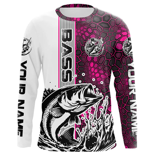 Largemouth Bass Fishing Custom Long Sleeve Tournament Shirts, Bass Fishing Jerseys | Pink Camo IPHW6641