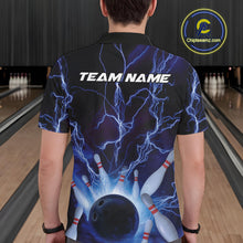 Load image into Gallery viewer, Custom Blue Thunder Lightning Bowling Ball And Pins Polo Shirts For Men, Team Uniform IPHW9507