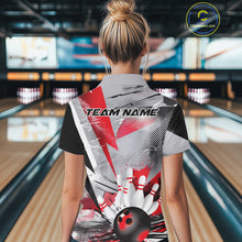 Load image into Gallery viewer, Custom Red And Gray Geometric Bowling Jerseys Bowling Team Polo Shirts For Women IPHW9508