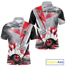 Load image into Gallery viewer, Custom Red And Gray Geometric Bowling Jerseys Bowling Team Polo Shirts For Men IPHW9508