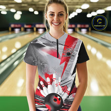 Load image into Gallery viewer, Custom Red And Gray Geometric Bowling Jerseys Bowling Team Quarter-Zip Shirts For Women IPHW9508