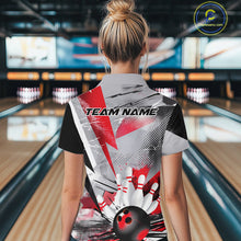 Load image into Gallery viewer, Custom Red And Gray Geometric Bowling Jerseys Bowling Team Quarter-Zip Shirts For Women IPHW9508
