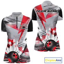 Load image into Gallery viewer, Custom Red And Gray Geometric Bowling Jerseys Bowling Team Quarter-Zip Shirts For Women IPHW9508