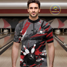 Load image into Gallery viewer, Custom Grunge Red Bowling Quarter-Zip Shirts For Men, Vintage Bowling Team Shirts IPHW9511