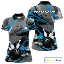 Load image into Gallery viewer, Custom Grunge Blue Bowling Polo Shirts For Women, Vintage Bowling Team Shirts IPHW9512